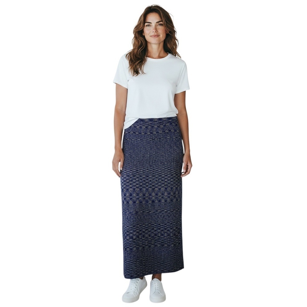 Colette Mordo Sadimara vintage stretch knit pull on skirt size large blue yellow